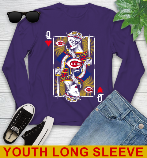 MLB Baseball Cincinnati Reds The Queen Of Hearts Card Shirt Youth Long Sleeve 4