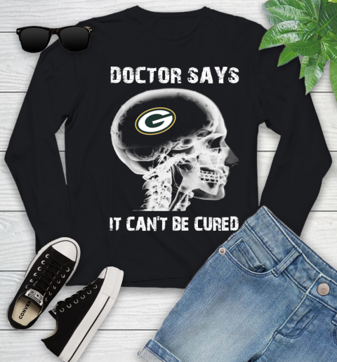 NFL Green Bay Packers Football Skull It Can't Be Cured Shirt Youth Long Sleeve