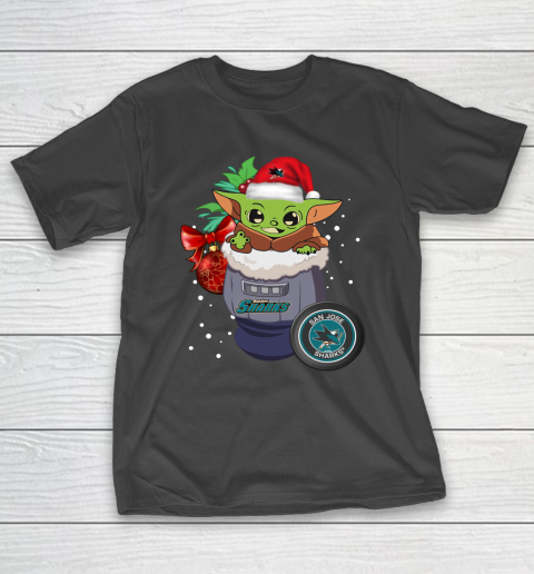 San Jose Sharks Christmas Baby Yoda Star Wars Funny Happy NHL T-Shirt 2