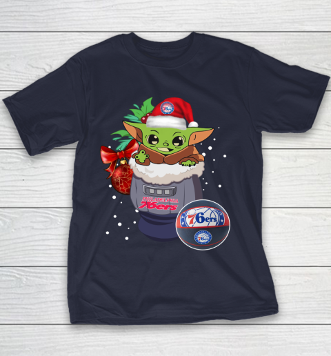 Philadelphia 76ers Christmas Baby Yoda Star Wars Funny Happy NBA Youth T-Shirt 4