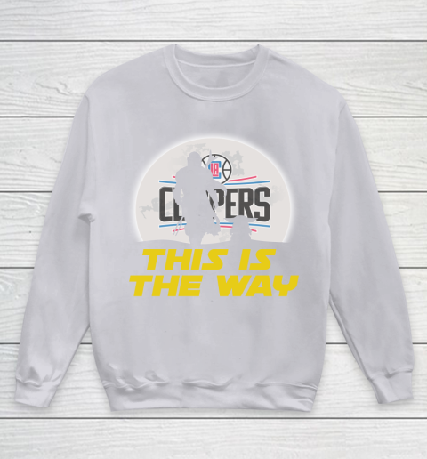 LA Clippers NBA Basketball Star Wars Yoda And Mandalorian This Is The Way Youth Sweatshirt 3