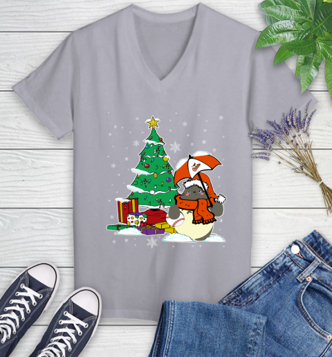 Baltimore Orioles MLB Baseball Cute Tonari No Totoro Christmas Sports Women's V-Neck T-Shirt 4