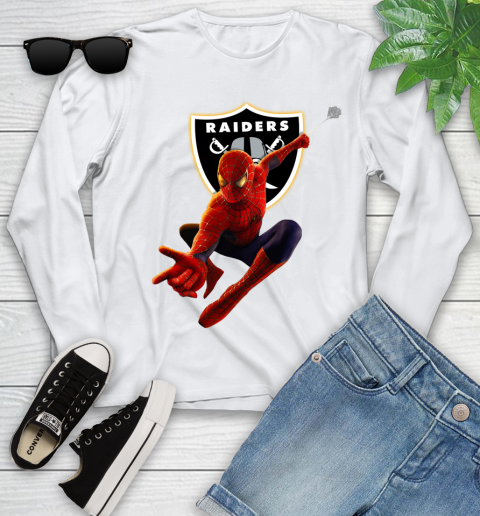 NFL Spider Man Avengers Endgame Football Oakland Raiders Youth Long Sleeve