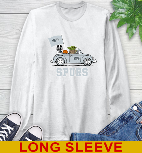 NBA Basketball San Antonio Spurs Darth Vader Baby Yoda Driving Star Wars Shirt Long Sleeve T-Shirt