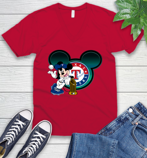 MLB Texas Rangers The Commissioner's Trophy Mickey Mouse Disney V-Neck T-Shirt 8