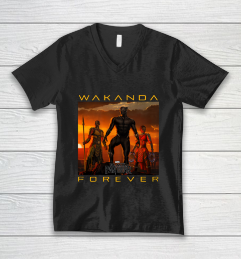 Marvel Black Panther Movie Wakanda Forever Graphic V-Neck T-Shirt