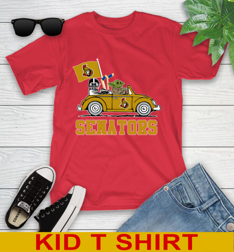 NHL Hockey Ottawa Senators Darth Vader Baby Yoda Driving Star Wars Shirt Youth T-Shirt 10
