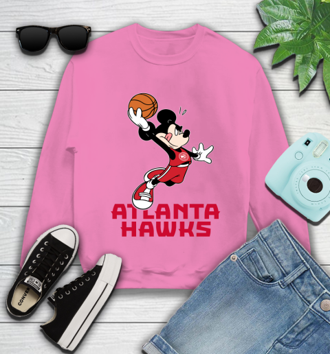 NBA Basketball Atlanta Hawks Cheerful Mickey Mouse Shirt Youth Sweatshirt 6
