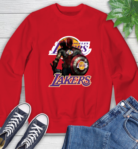 Los Angeles Lakers NBA Basketball Captain America Thor Spider Man Hawkeye Avengers Sweatshirt 10
