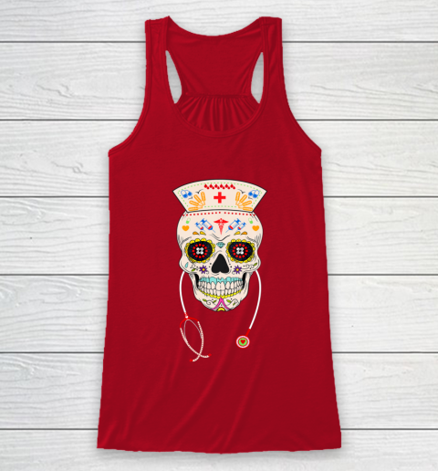 Nurse Sugar Skull Shirt Halloween Day Of The Dead Dia De Los Racerback Tank 4