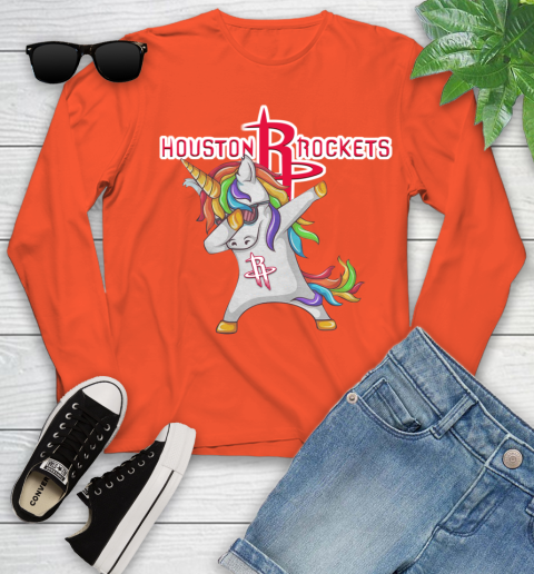 Houston Rockets NBA Basketball Funny Unicorn Dabbing Sports Youth Long Sleeve 4