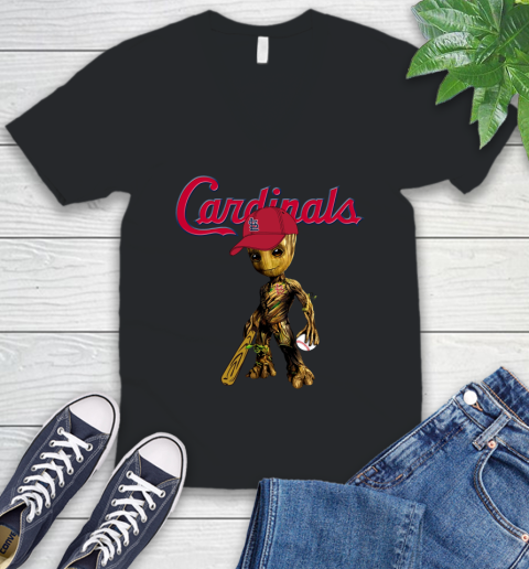 MLB St.Louis Cardinals Groot Guardians Of The Galaxy Baseball V-Neck T-Shirt 2