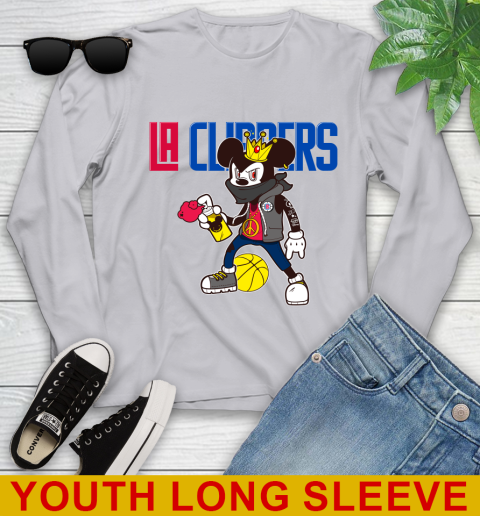 LA Clippers NBA Basketball Mickey Peace Sign Sports Youth Long Sleeve 6