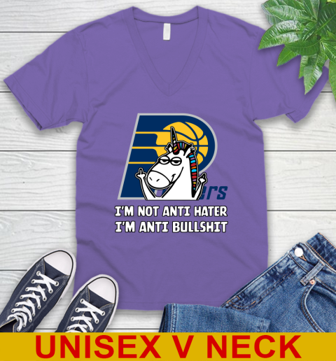 Indiana Pacers NBA Basketball Unicorn I'm Not Anti Hater I'm Anti Bullshit V-Neck T-Shirt 9