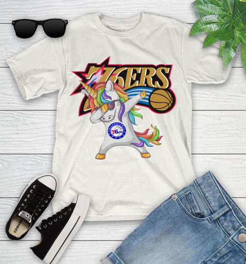 Philadelphia 76ers NBA Basketball Funny Unicorn Dabbing Sports Youth T-Shirt