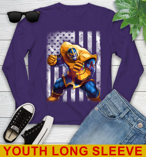 MLB Baseball Atlanta BravesThanos Marvel American Flag Shirt Youth Long Sleeve 4