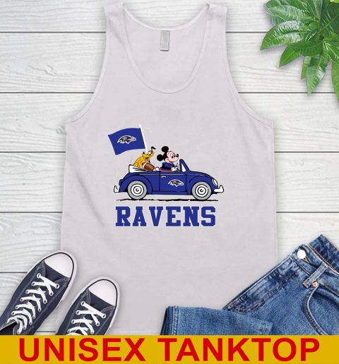 NFL Football Baltimore Ravens Pluto Mickey Driving Disney Shirt Tank Top