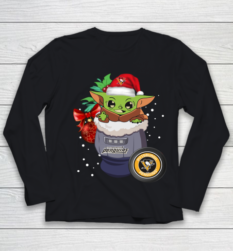 Pittsburgh Penguins Christmas Baby Yoda Star Wars Funny Happy NHL Youth Long Sleeve