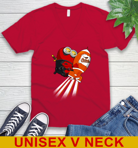 MLB Baseball Baltimore Orioles Deadpool Minion Marvel Shirt V-Neck T-Shirt 6