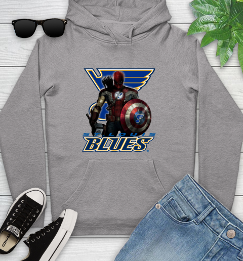 NHL Captain America Thor Spider Man Hawkeye Avengers Endgame Hockey St.Louis Blues Youth Hoodie 6