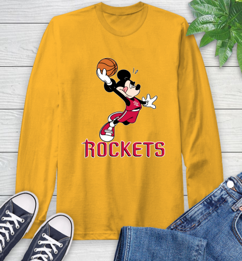 NBA Basketball Houston Rockets Cheerful Mickey Mouse Shirt Long Sleeve T-Shirt 3