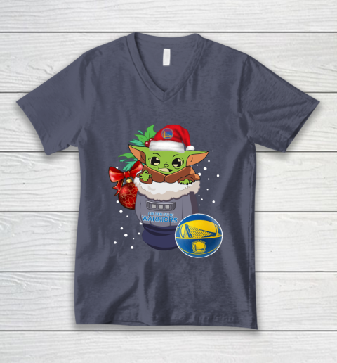 Golden State Warriors Christmas Baby Yoda Star Wars Funny Happy NBA V-Neck T-Shirt 8
