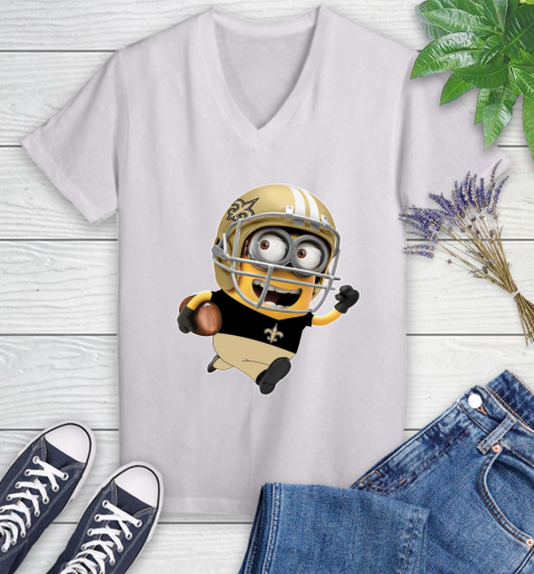 NFL New Orleans Saints Minions Disney Football Sports Women's V-Neck T-Shirt