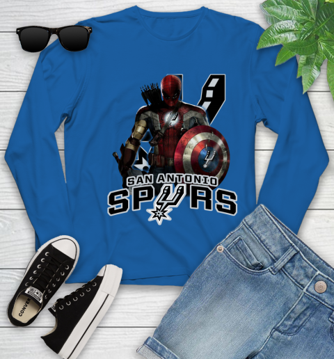 San Antonio Spurs NBA Basketball Captain America Thor Spider Man Hawkeye Avengers Youth Long Sleeve 9