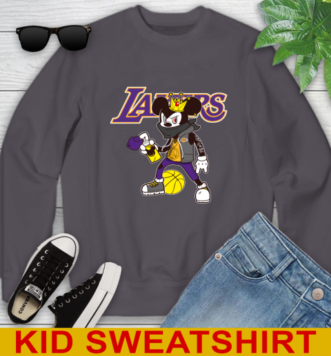 Los Angeles Lakers NBA Basketball Mickey Peace Sign Sports Youth Sweatshirt 6