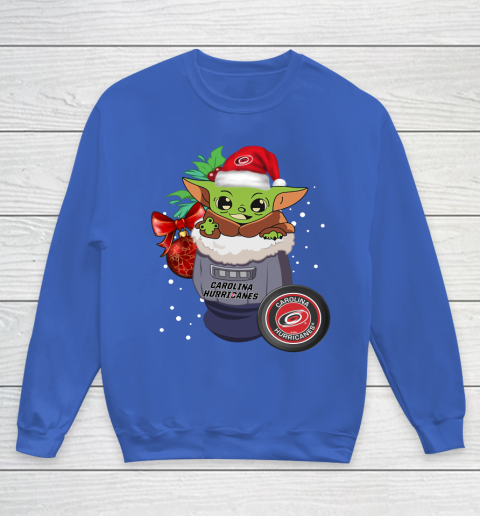 Carolina Hurricanes Christmas Baby Yoda Star Wars Funny Happy NHL Youth Sweatshirt 8
