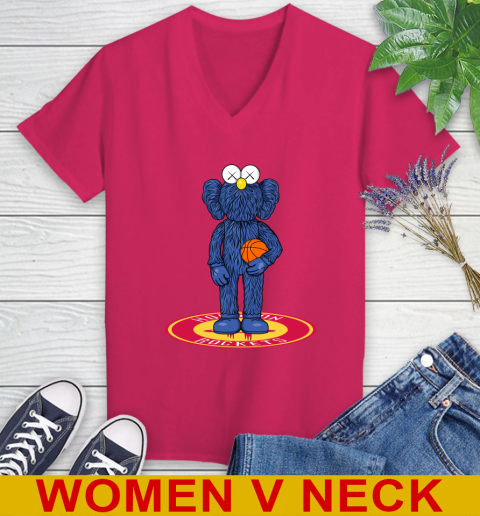 NBA Basketball Houston Rockets Kaws Bff Blue Figure Shirt Women's V-Neck T-Shirt 10