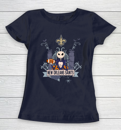NFL New Orleans Saints Football Jack Skellington Halloween Women's T-Shirt 2