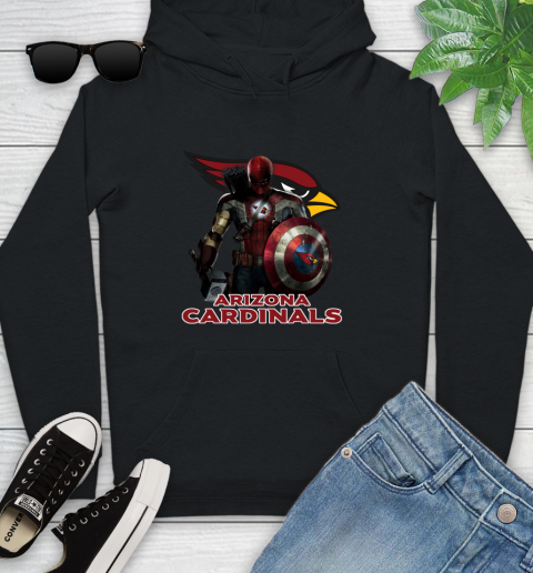 NFL Captain America Thor Spider Man Hawkeye Avengers Endgame Football Arizona Cardinals Youth Hoodie 2