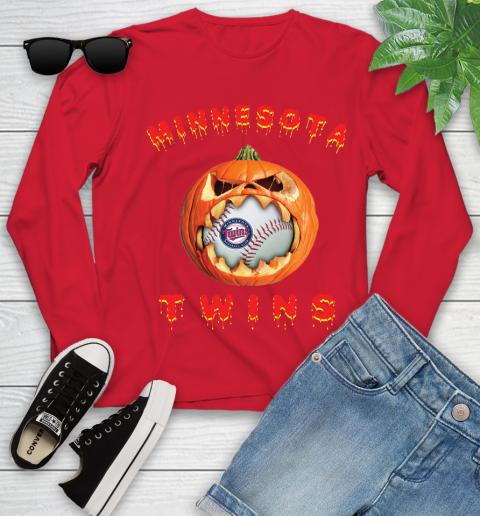 MLB Minnesota Twins Halloween Pumpkin Baseball Sports Youth Long Sleeve 11