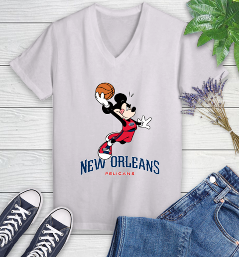 NBA Basketball New Orleans Pelicans Cheerful Mickey Mouse Shirt Women's V-Neck T-Shirt 2
