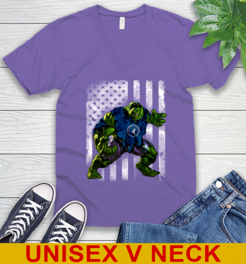 Minnesota Timberwolves Hulk Marvel Avengers NBA Basketball American Flag V-Neck T-Shirt 8