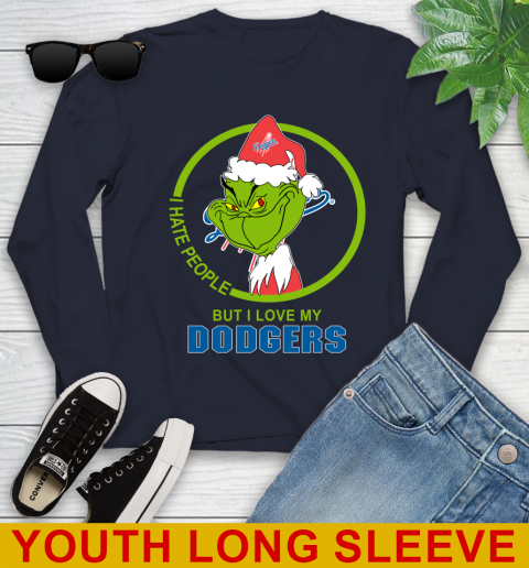 Los Angeles Dodgers MLB Christmas Grinch I Hate People But I Love My Favorite Baseball Team Youth Long Sleeve 3