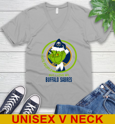 Buffalo Sabres NHL Christmas Grinch I Hate People But I Love My Favorite Hockey Team V-Neck T-Shirt 4
