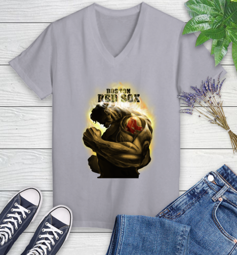Boston Red Sox MLB Baseball Hulk Marvel Avengers Sports Women's V-Neck T-Shirt 4