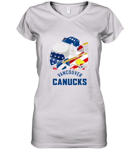 Vancouver Canucks Ice Hockey Snoopy And Woodstock NHL Women's V-Neck T-Shirt