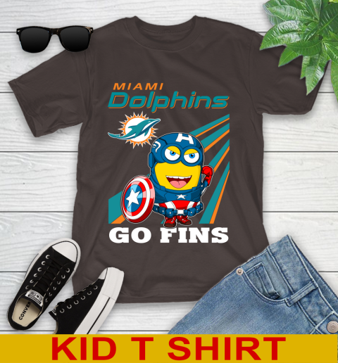 NFL Football Miami Dolphins Captain America Marvel Avengers Minion Shirt Youth T-Shirt 6