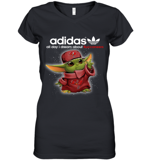 Baby Yoda Adidas All Day I Dream About Tampa Bay Buccaneers Women's V-Neck T-Shirt