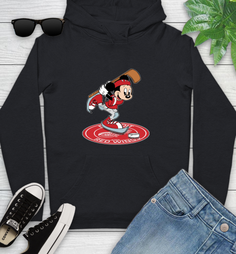 NHL Hockey Detroit Red Wings Cheerful Mickey Disney Shirt Youth Hoodie