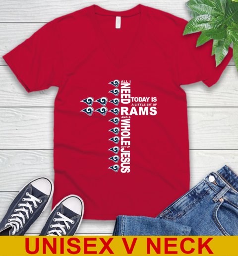 NFL All I Need Today Is A Little Bit Of Los Angeles Rams Cross Shirt V-Neck T-Shirt 6