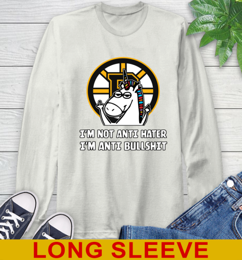 Boston Bruins NHL Hockey Unicorn I'm Not Anti Hater I'm Anti Bullshit Long Sleeve T-Shirt 12