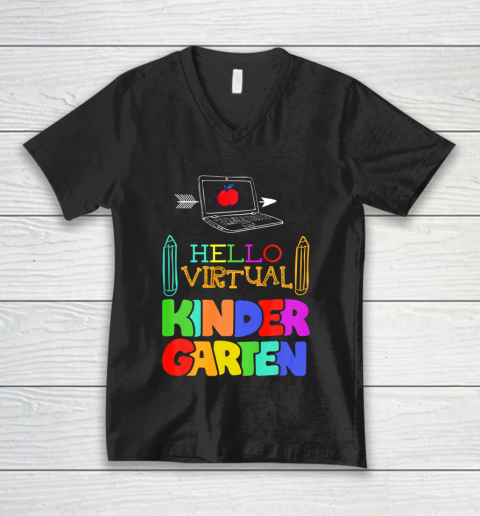 Hello Virtual Kindergarten Kids Students Teacher Boys Girls V-Neck T-Shirt