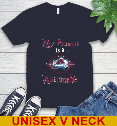 NHL Hockey Harry Potter My Patronus Is A Colorado Avalanche V-Neck T-Shirt 2