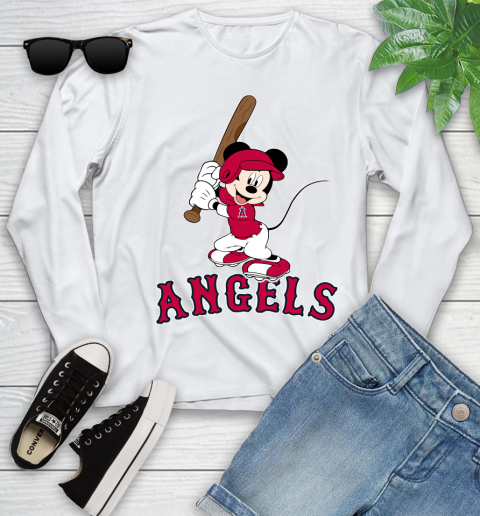 MLB Baseball Los Angeles Angels Cheerful Mickey Mouse Shirt Youth Long Sleeve 2