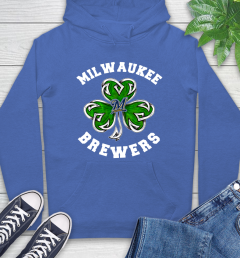 MLB Milwaukee Brewers Three Leaf Clover St Patrick's Day Baseball Sports Hoodie 9