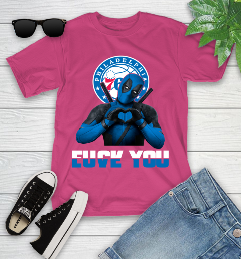 NBA Philadelphia 76ers Deadpool Love You Fuck You Basketball Sports Youth T-Shirt 11